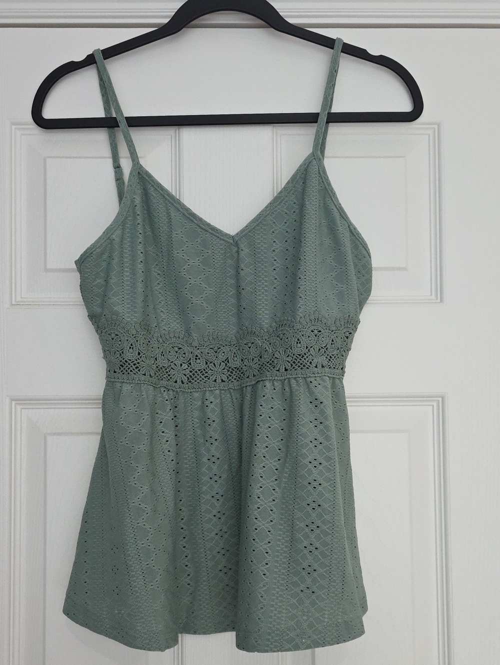 SHEIN Sage Green Eyelet Lace-Trim Cami